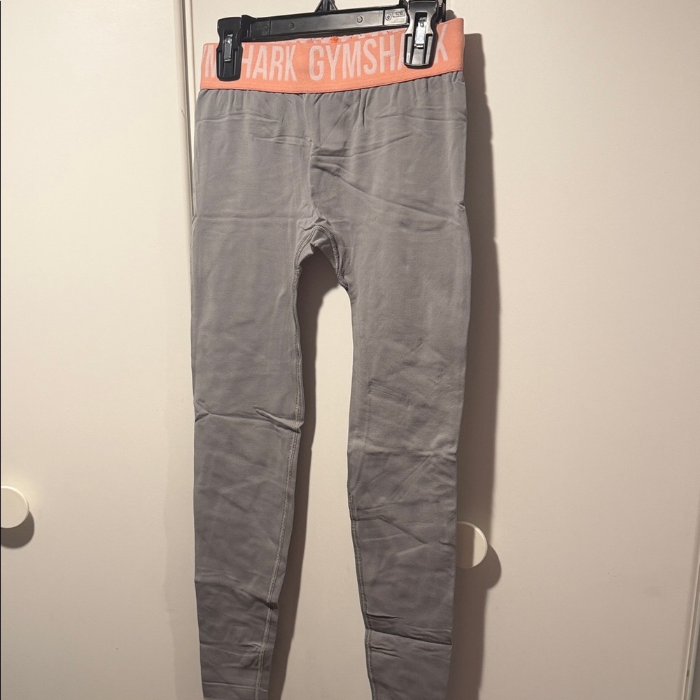 Gymshark Gray Leggings with Coral Waistband